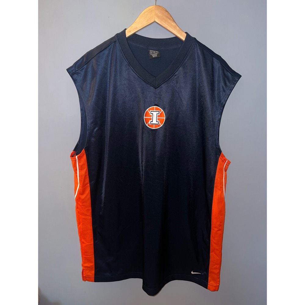 Nike Team Illinois Fighting Illini Basketball Shooting Shirt Navy Orange XL